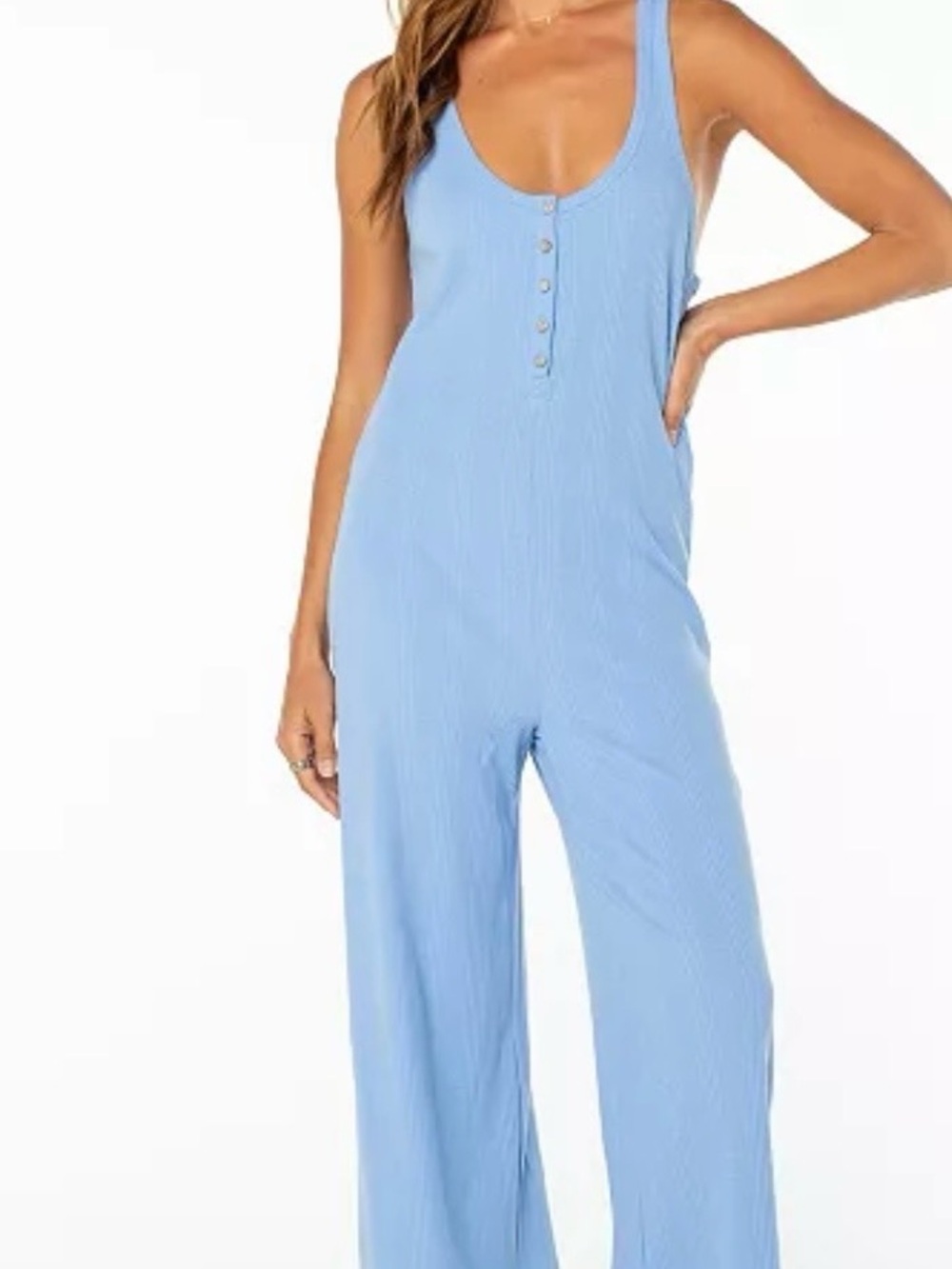 Roxy Sky Blue Ribbed Wide-Leg Jumpsuit